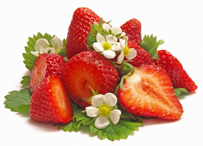 4K Strawberries with Flowers and Leaves