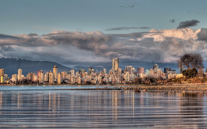 Vancouver Skyline with Mountains and Clouds