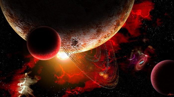 Planets in a red nebula