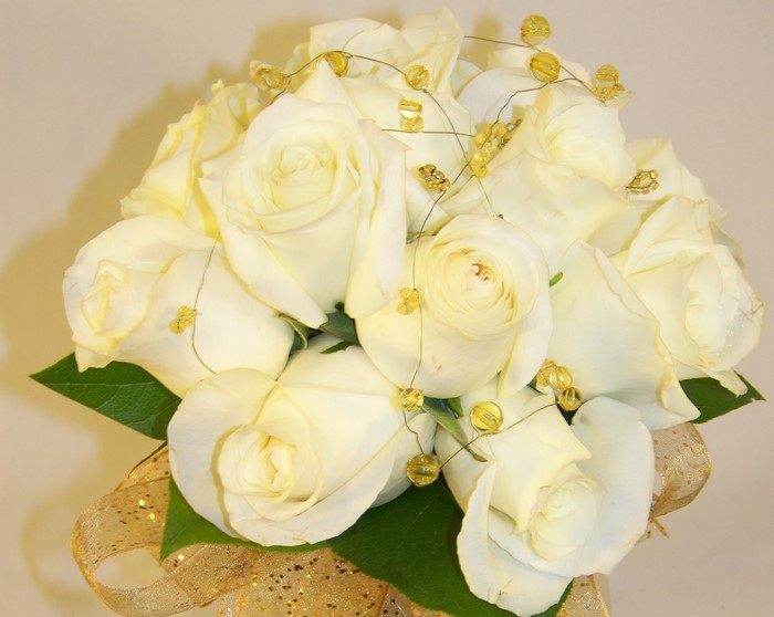 White Rose Bouquet with Gold Accents