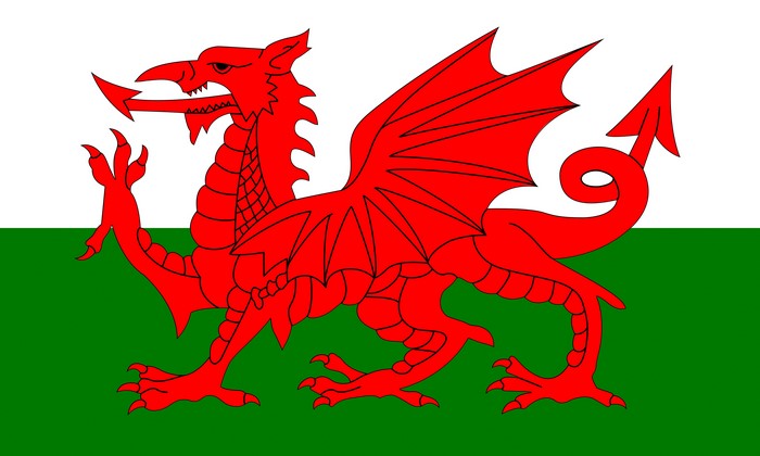 Flag of Wales with a red dragon