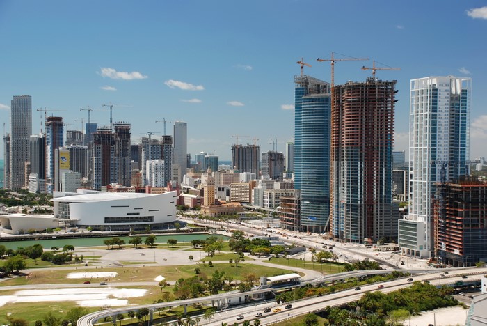 Miami Skyline with Skyscrapers Under Construction
