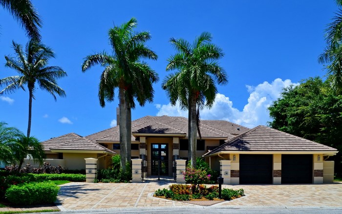 Luxury house with palm trees in Florida