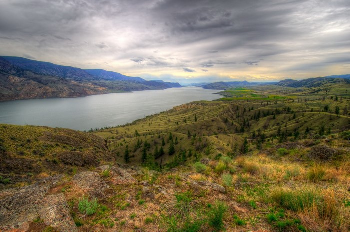 Lake and rolling hills in Kamloops, British Columbia
