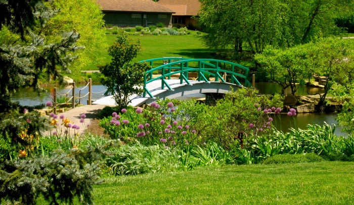 Cox Arboretum Gardens with a bridge over water