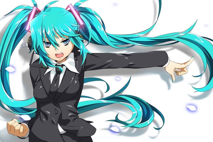 Hatsune Miku from Vocaloid in a suit