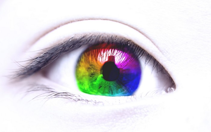 Close-up of a rainbow-colored eye