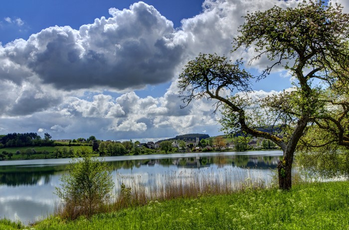 Lake and village scenery in Ellscheid, Germany