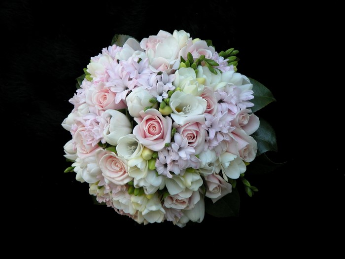 Bouquet of pink roses and white flowers