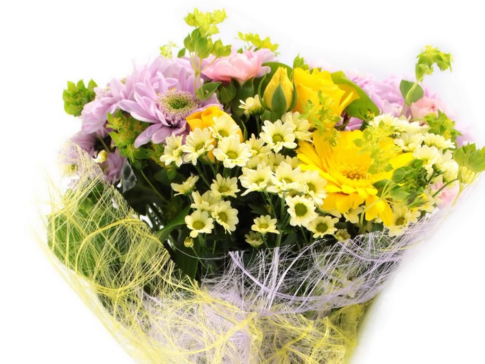 Bouquet of yellow and purple flowers