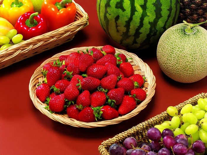 Assortment of Fresh Fruits in Baskets