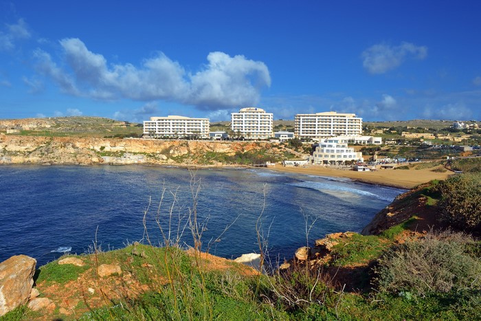 Hotels on the coast of Ghain Tuffieha, Malta