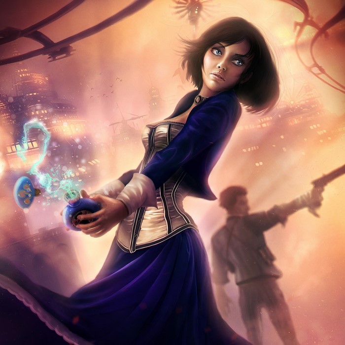 Elizabeth from BioShock Infinite holding a tear