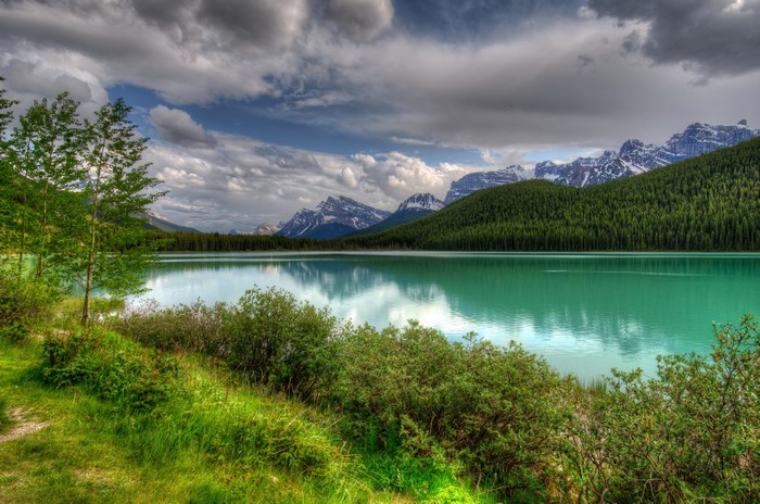 Turquoise Lake with Mountains and Forest in Banff National Park