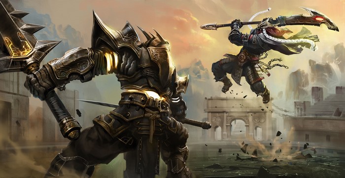 Warriors in Armor Battling with Scythes