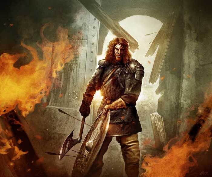 Warrior with axe and shield in battle