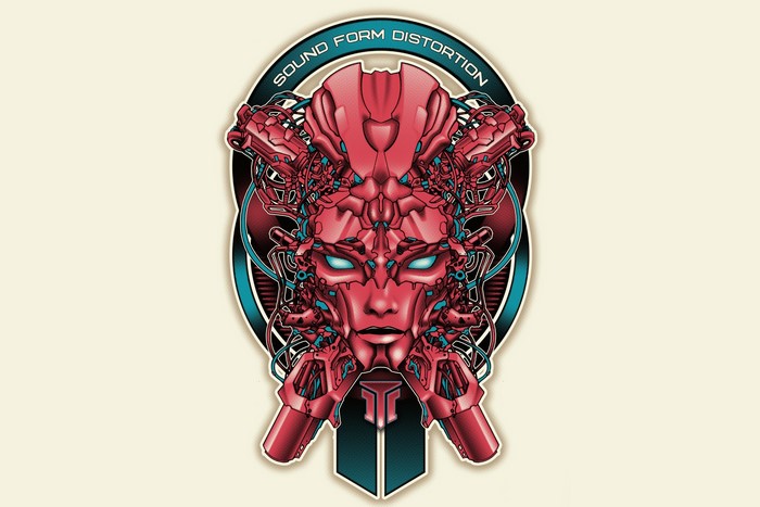 Sound Form Distortion abstract robotic face