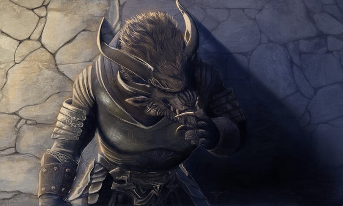 Warrior with horns and armor from Guild Wars 2