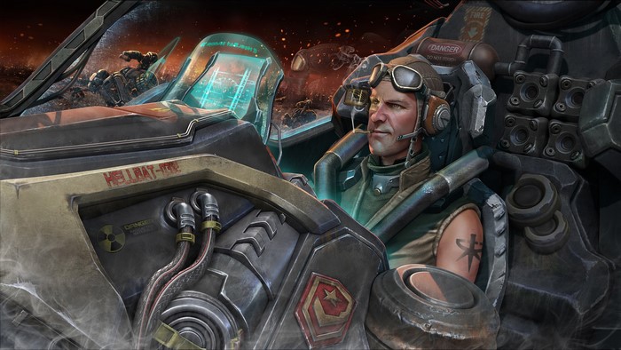 Pilot in a cockpit from StarCraft 2