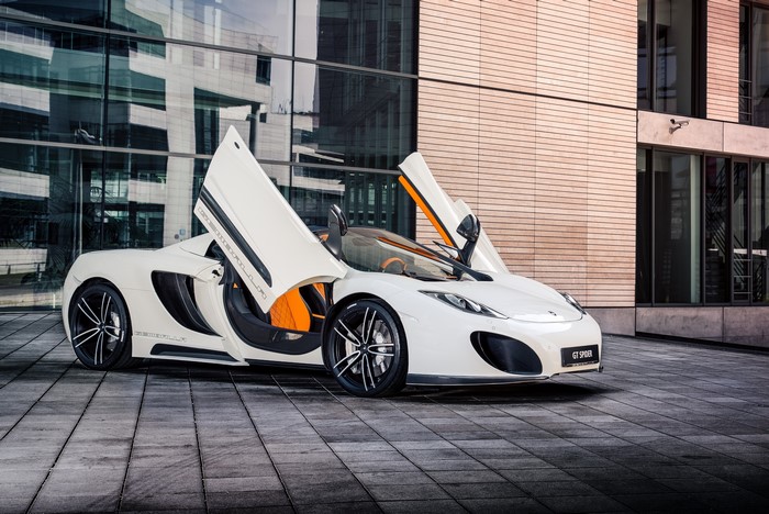 White McLaren 12C Spider with Doors Open