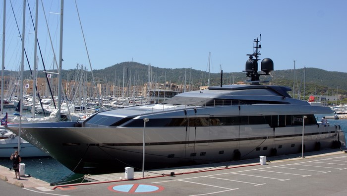 Superyacht Lena docked in a marina
