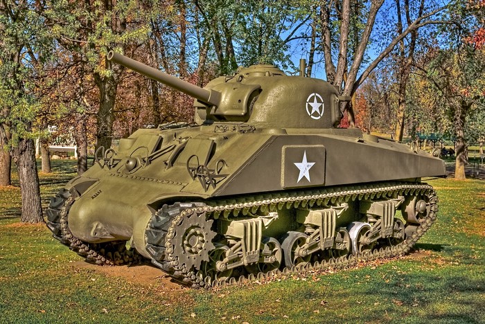 M4 Sherman tank in a park setting
