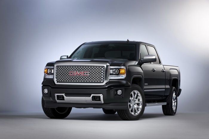 2014 GMC Sierra 1500 Denali truck, black, front view