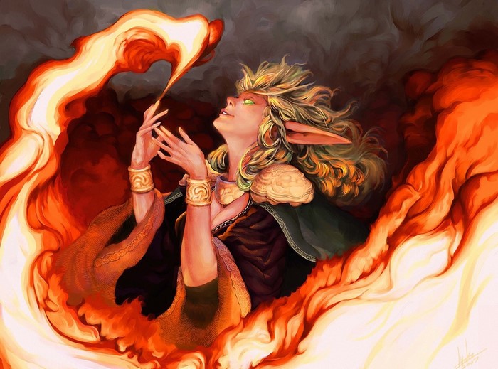 Elf conjuring fire from World of WarCraft