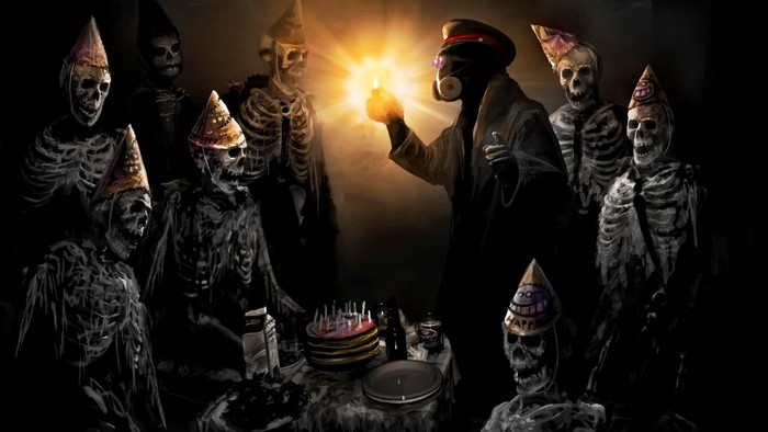 Romantically Apocalyptic skeletons at a birthday party