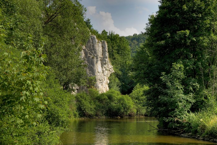 River and rock face in a forest in Bavaria, Germany