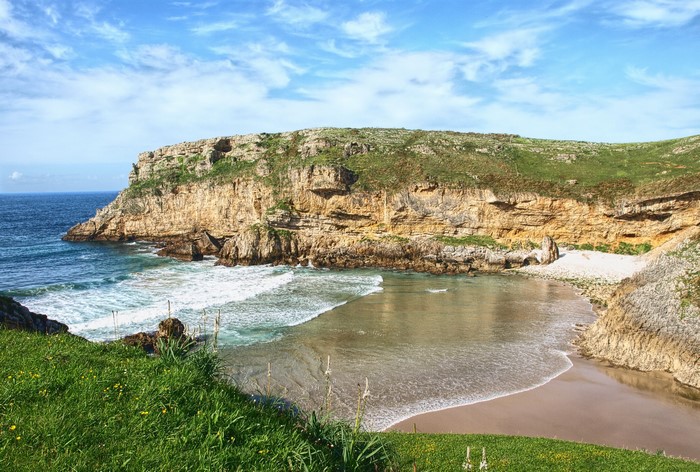 Coastal cliffs and beach in Cantabria, Spain