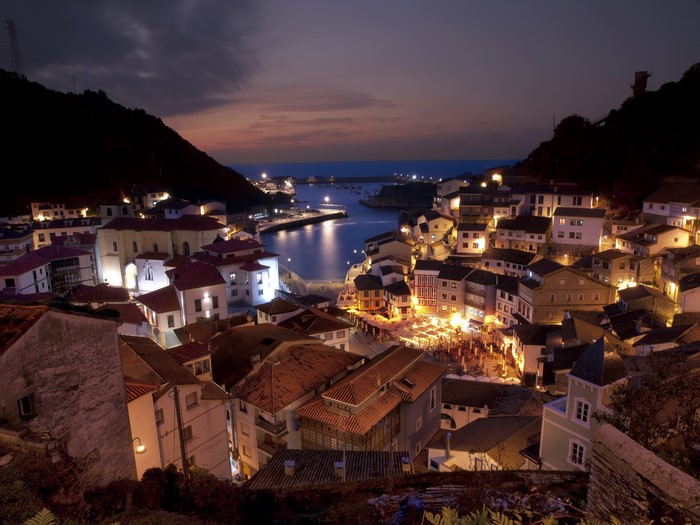 Cudillero, Asturias, Spain at night