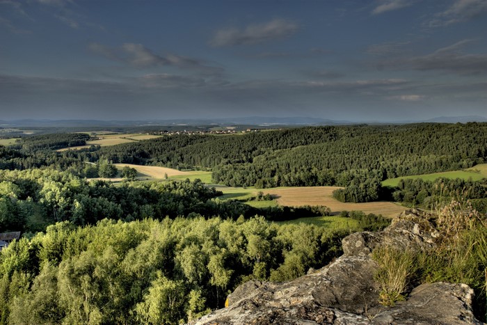 Scenic view of rolling hills and forests in Bavaria, Germany
