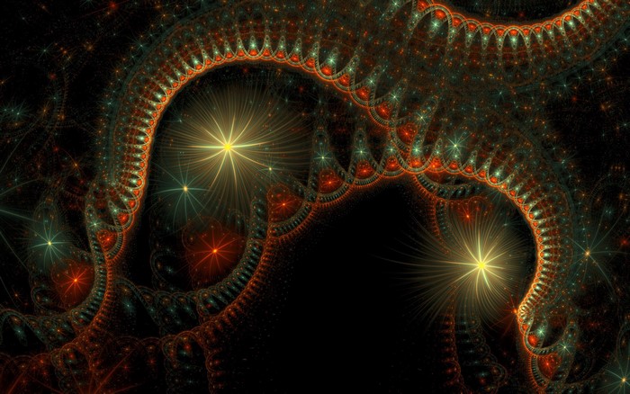 Abstract fractal art with glowing stars and intricate patterns