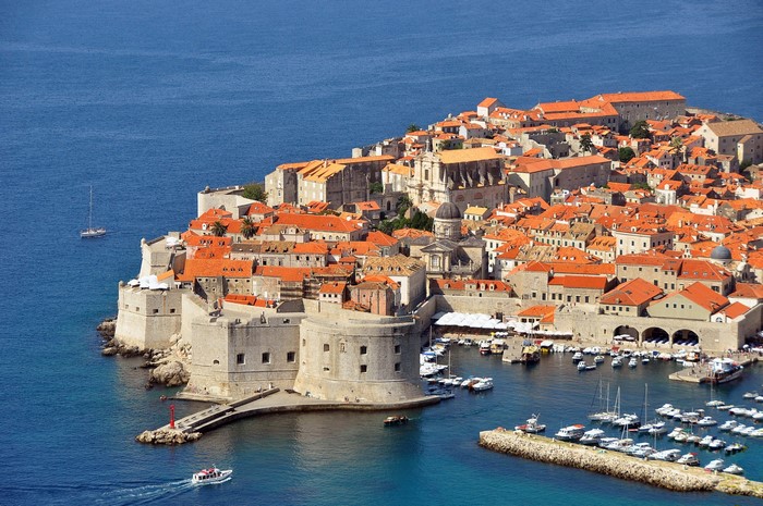 Dubrovnik, Croatia from above with harbor