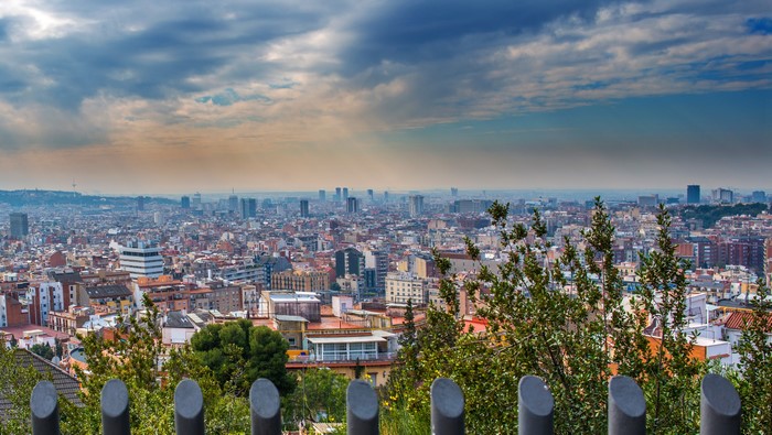 Barcelona cityscape with cloudy sky
