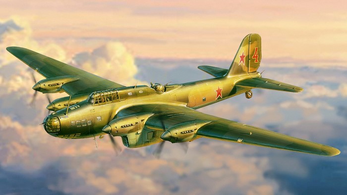 Tupolev ANT-42/Pe-8 bomber in flight