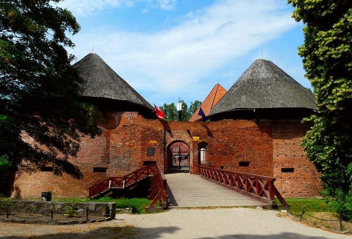 Castle in Poland with wooden bridge