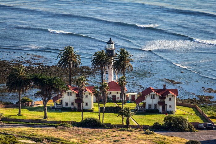 Point Loma Lighthouse and buildings in San Diego, California