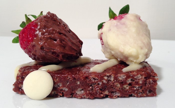 Chocolate covered strawberry and white chocolate dessert