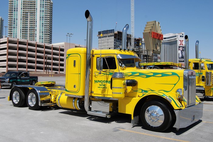 Yellow Peterbilt 351 Truck with Green Flames
