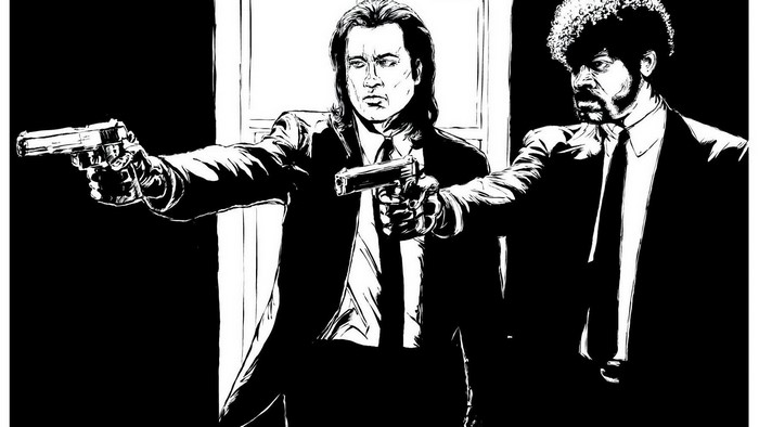 Two men with pistols from Pulp Fiction