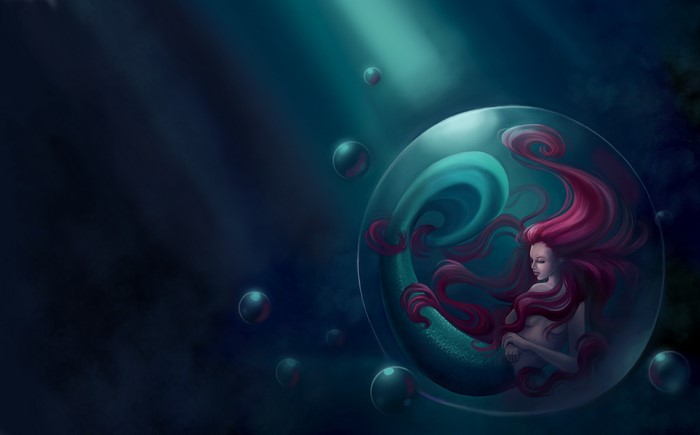 Mermaid trapped in a bubble with balls