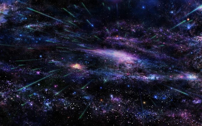 Nebulae in space with shooting stars