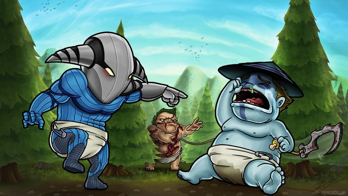 DOTA 2 characters as babies in a forest