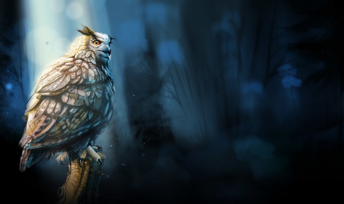 Painting of an owl perched on a branch