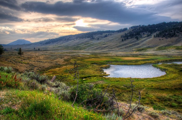 Yellowstone National Park Scenery with Mountains and Lake