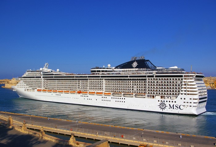 MSC Fantasia cruise liner docked in a harbor