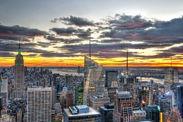 New York City Skyline with Empire State Building at Sunset