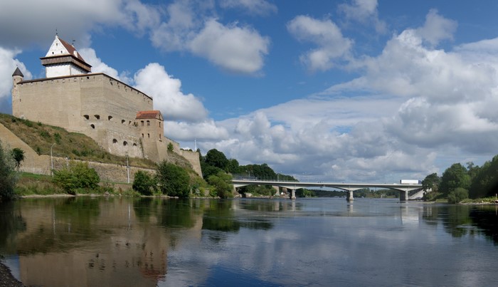 Hermann Castle and bridge over Narva River, Estonia